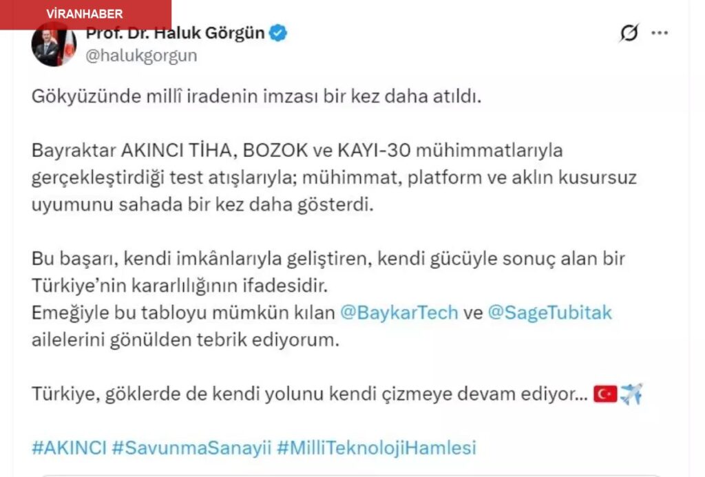 Bayraktar AKINCI TİHA’nın Test Atışları Muvaffakiyetle Gerçekleştirildi